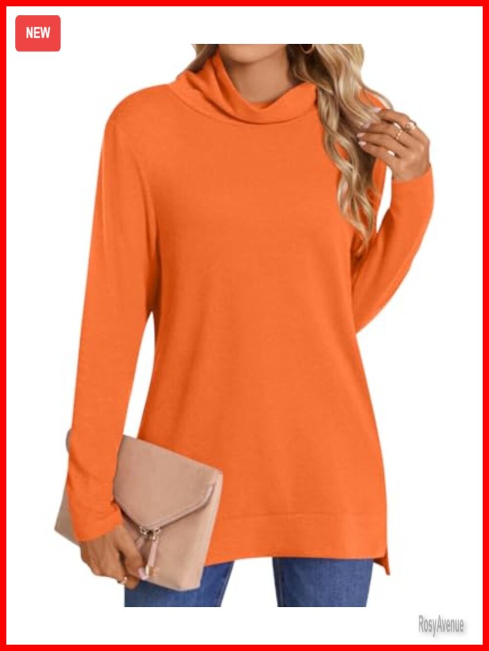 Turtleneck Tunic Top Long Sleeve Lightweight Sweater High Low Hem